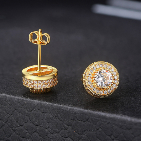 Cercei de dama luxury, model rotund, decorati cu pietre zirconiu, placat cu aur 18K, otel inoxidabil, Tessero, auriu [1]