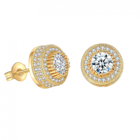 Cercei de dama luxury, model rotund, decorati cu pietre zirconiu, placat cu aur 18K, otel inoxidabil, Tessero, auriu [2]