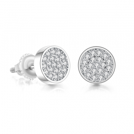 Bijuterii dama - Cercei de dama, model tip stud cu pietre zirconiu, placat cu aur 18K, otel inoxidabil, Tessero, argintiu