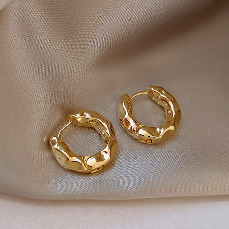 Bijuterii dama - Cercei de dama rotunzi, model incretit, placat cu aur 18K, Tessero, auriu