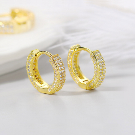 Bijuterii dama - Cercei de dama, rotunzi, placat cu aur 18K, pietre zirconiu alb, auriu