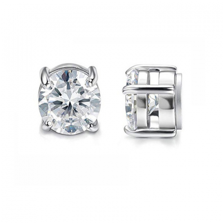 Bijuterii dama - Cercei falsi pentru ureche, model tip Stud rotund, pietre zirconiu, placat cu aur 18K, prindere cu magnet, unisex, Tessero, argintiu