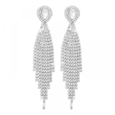 Bijuterii dama - Cercei lungi de dama, model elegant, pietre zirconiu, placat cu aur 18K, argintiu