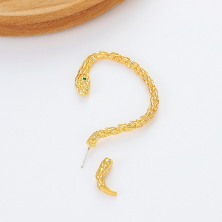 Cercel pentru toata urechea, tip ear cuff, model in forma de sarpe, pentru partea stanga, placat cu aur 18K, Tessero, auriu [1]