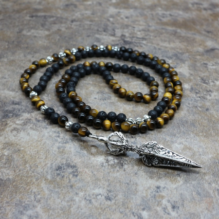 Colier barbatesc din pietre semipretioase naturale hematit si tiger eye, cu pandantiv in forma de varf de sageata, Tessero, 60 cm, onix, negru [2]