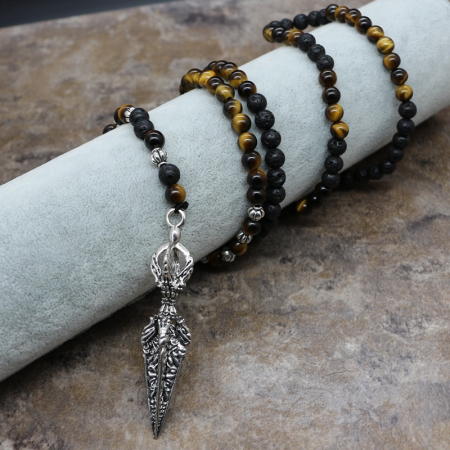Colier barbatesc din pietre semipretioase naturale hematit si tiger eye, cu pandantiv in forma de varf de sageata, Tessero, 60 cm, onix, negru [1]