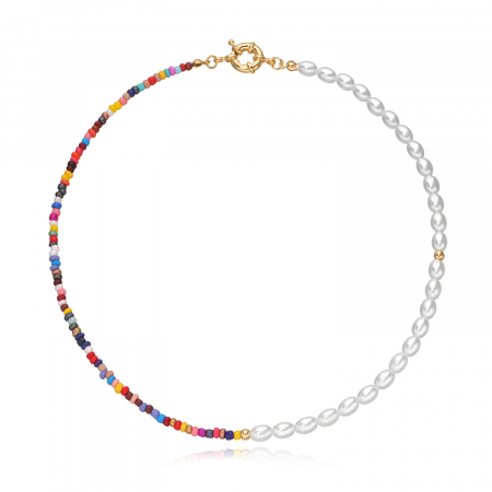 Colier baza gatului margele colorate si perle, 45 cm, inchizatoare aurie [3]