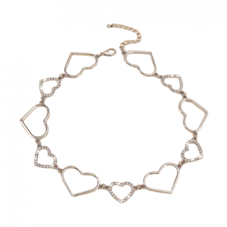 Bijuterii dama - Colier Choker baza gatului de dama, modele in forma de inimioare, placat cu argint, pietre zirconiu, Tessero, argintiu