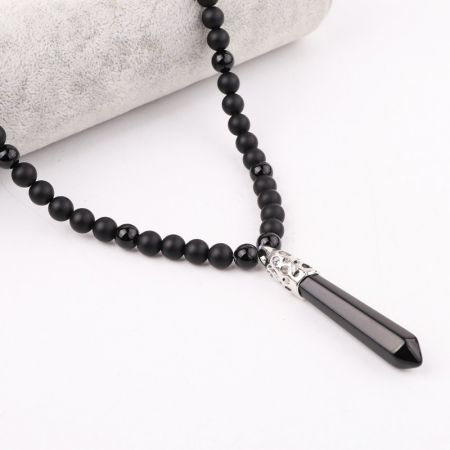 Colier cu margele din onix mat, pandantiv din piatra semipretioasa neagra, Tessero [1]