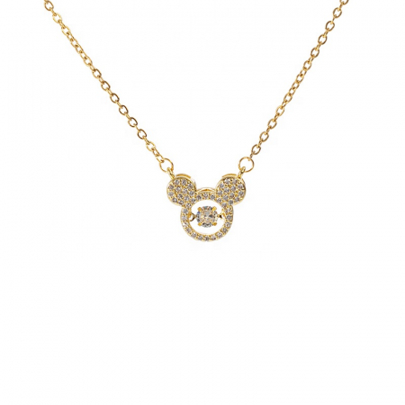 Bijuterii dama - Colier cu pandantiv in forma de Mickey Mouse, pietre zirconiu, placat cu aur 18K, auriu