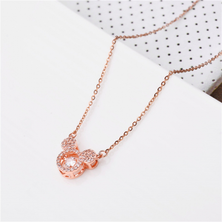 Colier cu pandantiv in forma de Mickey Mouse, pietre zirconiu, placat cu aur 18K, rose gold [1]