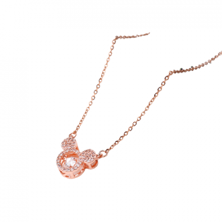 Bijuterii dama - Colier cu pandantiv in forma de Mickey Mouse, pietre zirconiu, placat cu aur 18K, rose gold