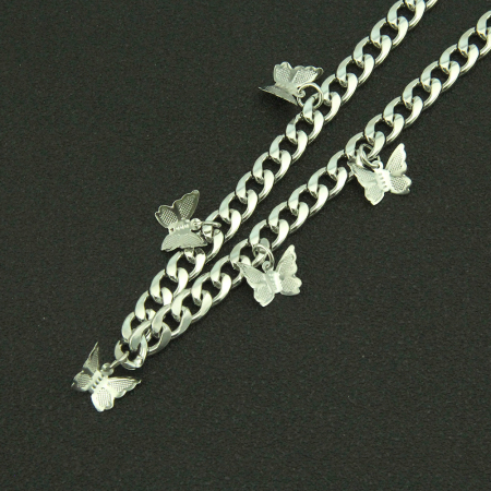 Colier Cuban Chain de dama, model in forma de fluturi, placat cu argint, Tessero, 40 cm, argintiu [1]