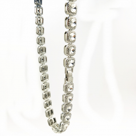 Colier Cuban Diamond unisex pietre zirconiu, model tennis, placat cu aur 18K, Tessero, argintiu [1]