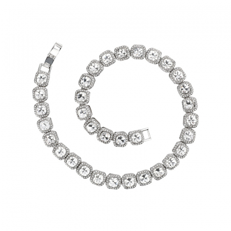 Bijuterii barbati - Colier Cuban Diamond unisex pietre zirconiu, model tennis, placat cu aur 18K, Tessero, argintiu