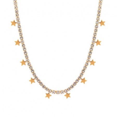 Colier model tip Tennis cu cham-uri in forma de stelute, pietre zirconiu, otel inoxidababil, placat cu aur 18K, inchidere clips, 45 cm, Tessero, argintiu [3]
