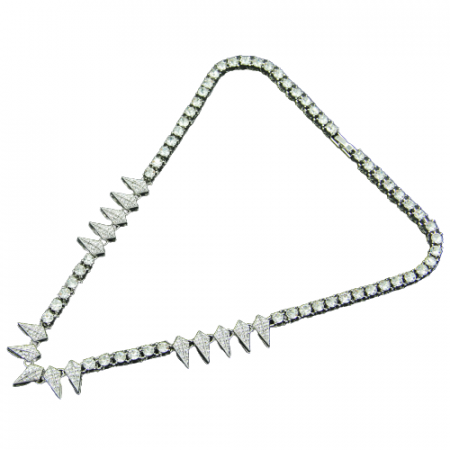 Bijuterii dama - Colier model tip Tennis ghimpat cu spini, pietre zirconiu, placat cu aur alb 18K, inchidere clips, 50 cm, Tessero, unisex, argintiu