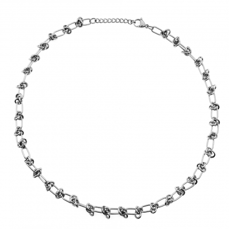 Colier Punk cu noduri metalice, model unisex, otel inoxidabil, Tessero, 50+5 cm extensie, argintiu [1]