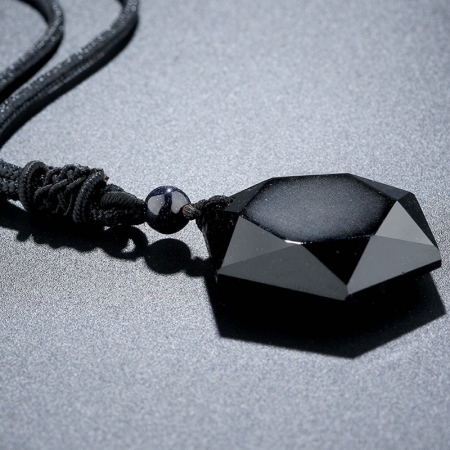 Colier snur cu pandantiv din obsidian, 50 cm, negru [2]