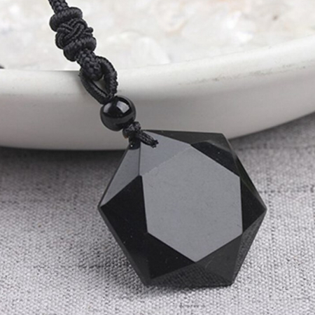 Colier snur cu pandantiv din obsidian, 50 cm, negru [1]