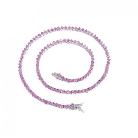 Colier Tennis din otel inoxidabil, pietre zirconiu mov, 40 cm, 3 mm, placat cu aur alb 18K, unisex, inchidere cu catarama, Tessero, argintiu [3]