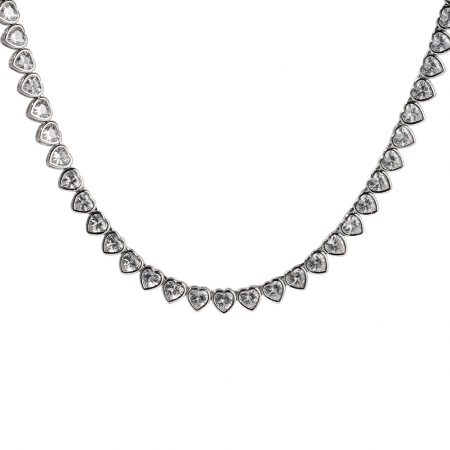 Colier Tennis Luxury taietura in forma de inima, pietre zirconiu, 40 cm, 4 mm, placat cu aur alb 18K, unisex, inchidere cu catarama, Tessero, argintiu [2]