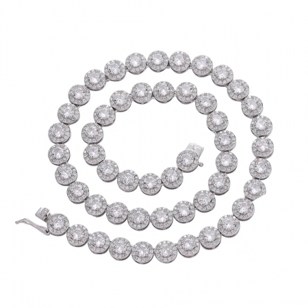 Bijuterii dama - Colier Tennis Luxury taietura rotunda, pietre zirconiu, 40 cm, 8 mm, placat cu aur alb 18K, unisex, inchidere cu catarama, Tessero, argintiu