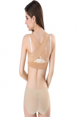 Lenjerie modelatoare - Corset modelator cu efect de corector postura si push up, indreptare spate, coloana, umeri si clavicula, elastan, Tessero, marime L INTL, bej nude
