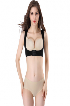 Lenjerie modelatoare - Corset modelator cu efect de corector postura si push up, indreptare spate, coloana, umeri si clavicula, elastan, Tessero, marime S INTL, negru