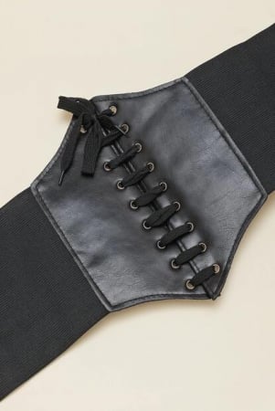 Lenjerie modelatoare - Corset modelator pentru talie de viespe, model cu snur, elastan, Tessero, marime universala, negru