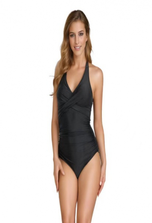 Costume de baie dama - Costum de baie dama intreg tip body, o piesa, modelator, Tessero, decolteu in forma de V, marime L INTL, negru