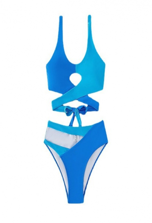Costum de baie dama, model tip body, o singura piesa, slip cu talie inalta, Tessero, marime M INTL, albastru [3]