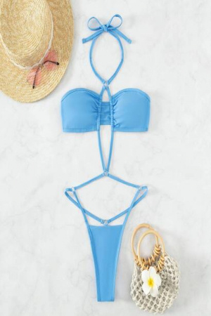 Costum de baie dama sexy cu snur pe talie, tanga, Tessero, marime S INTL, albastru [1]