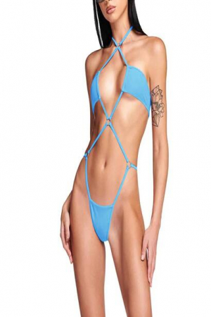 Costume de baie dama - Costum de baie dama sexy cu snur pe talie, tanga, Tessero, marime S INTL, albastru