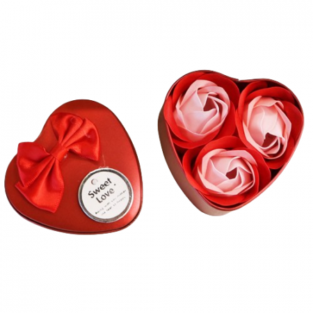 Aranjamente florale - Cutie metalica in forma de inimioara cu 3 trandafiri, Tessero, rosu