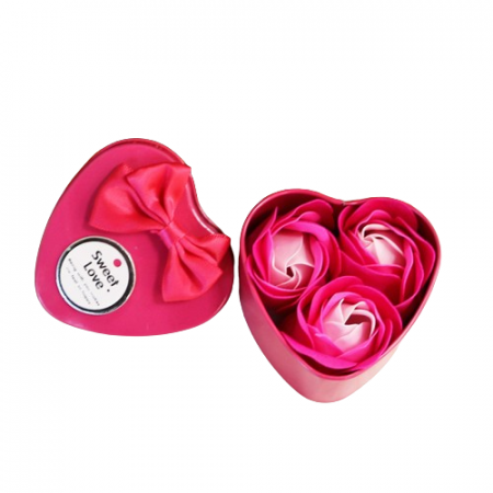 Aranjamente florale - Cutie metalica in forma de inimioara cu 3 trandafiri, Tessero, roz