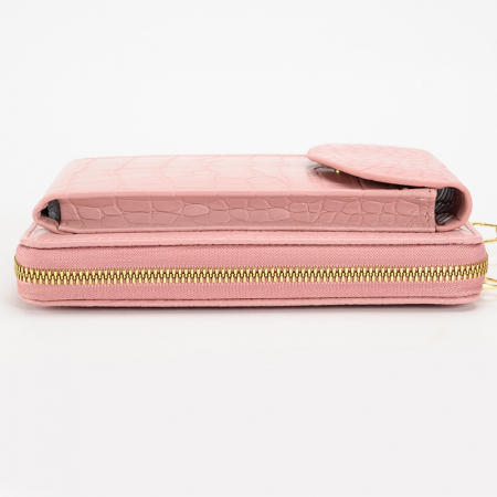 Geanta de dama pentru telefon din piele ecologica, model pentru umar, compartimente multiple, efect piele de sarpe, dimensiune 18x11x5 cm, Tessero, roz [3]