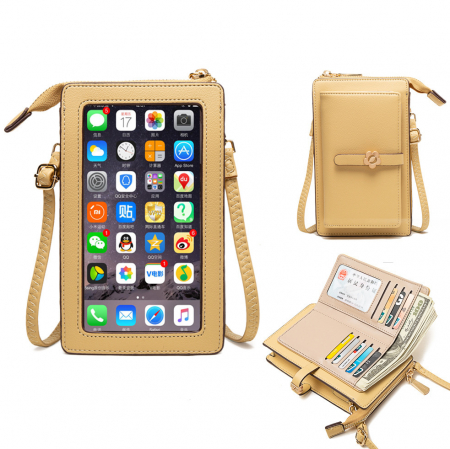 Geanta de dama pentru telefon din piele ecologica, model pentru umar, compartimente multiple, spate transparent tactil, inchidere fermoar, model in forma de floare, dimensiune 19x11.5x5 cm, Tessero, g [3]