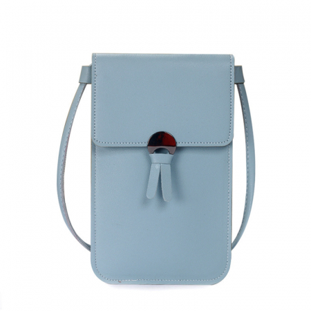 Genti dama - Geanta de dama pentru telefon din piele ecologica, model pentru umar, spate transparent tactil, dimensiune 20x12x0.5 cm, Tessero, albastru