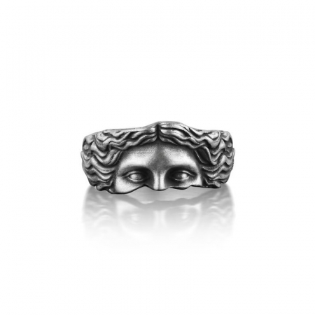 Inel barbatesc, model antic cu chip de statuie, marime reglabila, argintiu [1]