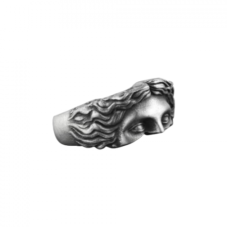 Bijuterii barbati - Inel barbatesc, model antic cu chip de statuie, marime reglabila, argintiu