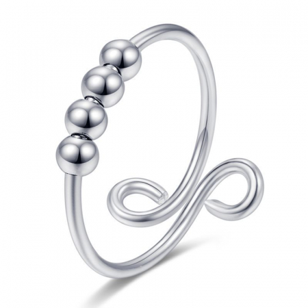 Bijuterii dama - Inel de dama creativ cu bilute rotative pentru anxietate, depresie, antistress, marime reglabila, placat cu aur 18K, Tessero, argintiu