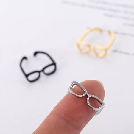 Inel de dama creativ in forma de ochelari de vedere, marime reglabila, placat cu aur 18K, Tessero, argintiu [1]