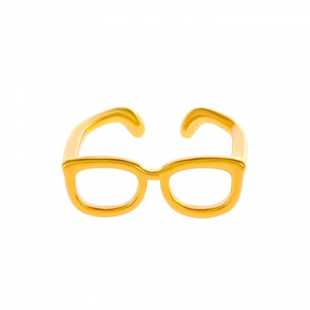 Bijuterii dama - Inel de dama creativ in forma de ochelari de vedere, marime reglabila, placat cu aur 18K, Tessero, auriu