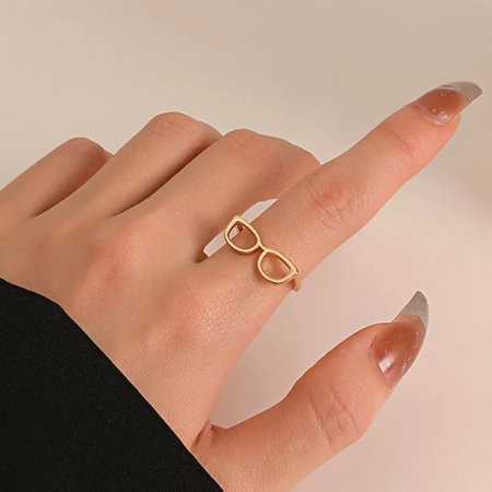 Inel de dama creativ in forma de ochelari de vedere, marime reglabila, placat cu aur 18K, Tessero, auriu [1]