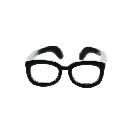 Bijuterii dama - Inel de dama creativ in forma de ochelari de vedere, marime reglabila, placat cu aur 18K, Tessero, negru