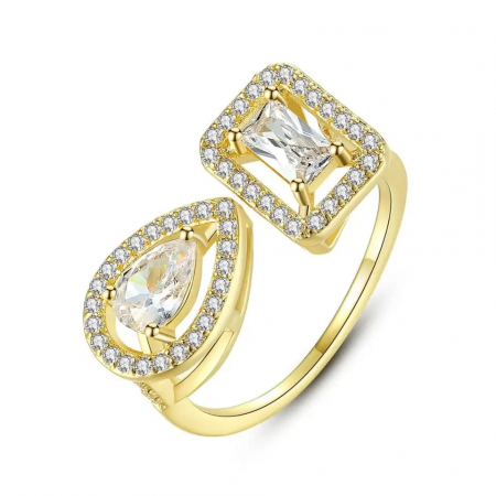Inel de dama, model cu cristale zirconiu asimetrice, marime reglabila, placat cu aur 18K, Tessero, auriu [1]