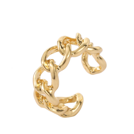 Bijuterii dama - Inel de dama model Cuban Chain link, marime reglabila, placat cu aur 18K, auriu
