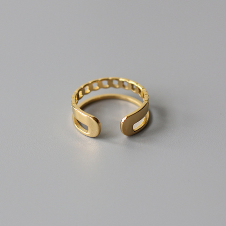 Bijuterii dama - Inel dublu model cuban chain din otel inoxdabil, marime reglabila, placat cu aur 18K