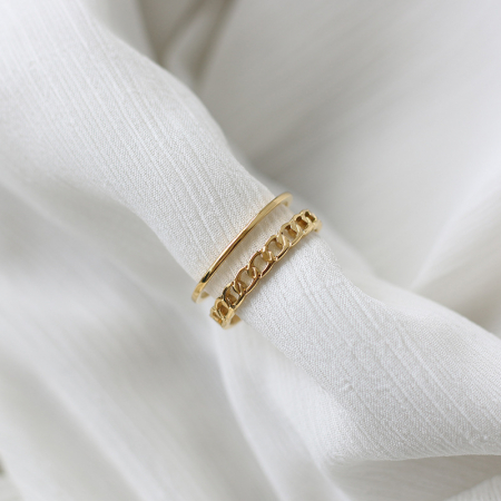 Inel dublu model cuban chain din otel inoxdabil, marime reglabila, placat cu aur 18K [1]